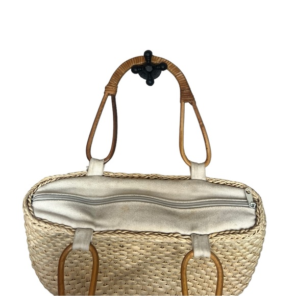 Vintage Raffia Straw Needlepoint Grannycore Handbag - Picture 4 of 6